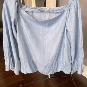 Rachel Roy denim look  light blue off shoulder top.
